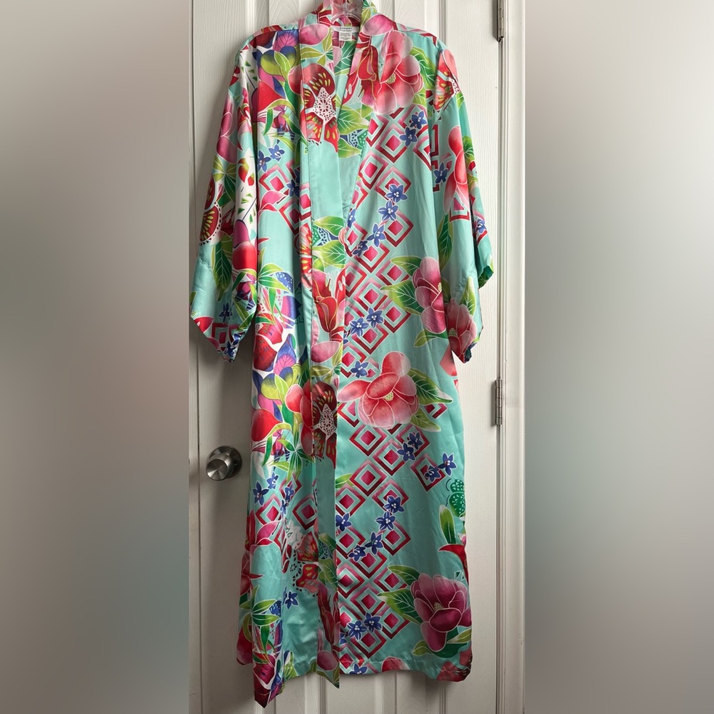 Natori Private Luxuries Star Blossom Kimono Caftan Robe Size M (NO BELT) - Picture 2 of 7